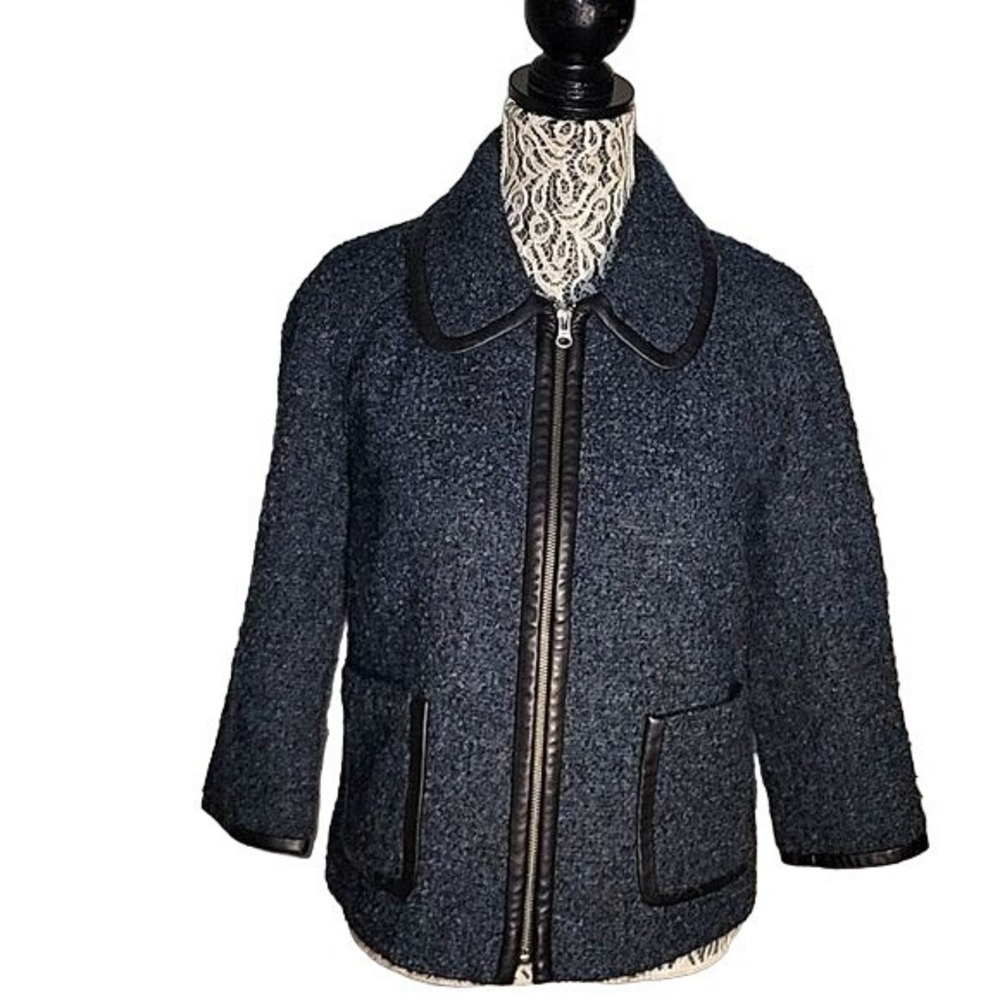 CLASSIQUES ENTIER Boucle Jacket Leather Trim Zip Front Cropped Coat Officecore